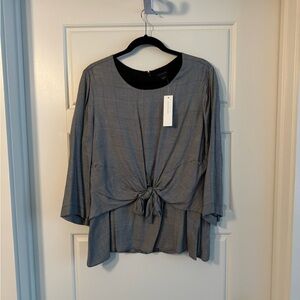 Ann Taylor Plaid Blouse with Knot Detail